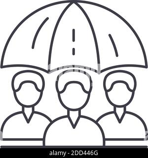 Familienversicherung Symbol, lineare isolierte Illustration, dünne Linie Vektor, Web-Design-Zeichen, Kontur Konzept Symbol mit editierbaren Strich auf weiß Stock Vektor