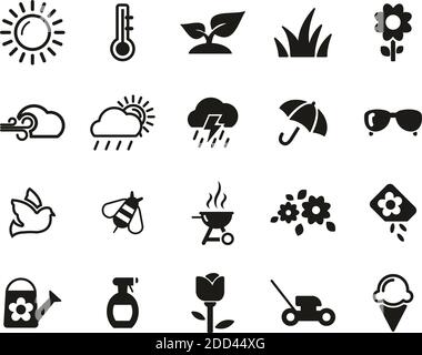 Spring Icons Schwarz & Weiß Set Groß Stock Vektor