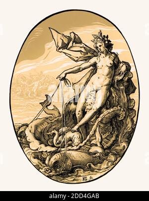 Hendrick Goltzius, Galatea Pulled by Delphins, 1588/1590, digital restauriert Stockfoto