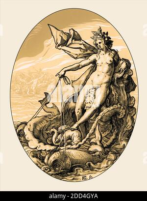 Hendrick Goltzius, Galatea Pulled by Delphins, 1588/1590, digital restauriert Stockfoto