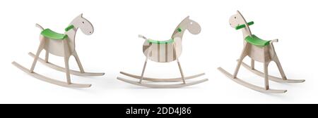 Baby Rocker Wooden Horse isoliert auf weißem Hintergrund Stockfoto