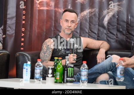 Adam Nergal Darski von der Band Behemoth bei einer Pressekonferenz während des Wacken Open Air Festivals am 1. August 2018 in Wacken, Deutschland. Foto von Julien Reynaud/APS-Medias/ABACAPRESS.COM Stockfoto