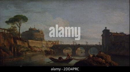 Claude Joseph Vernet (1714-1789). Französischer Maler. Die Brücke und die Burg Sant Angelo in Rom. Öl auf Leinwand (40 x 77 cm), 1745. Louvre Museum. Paris. Frankreich. Stockfoto