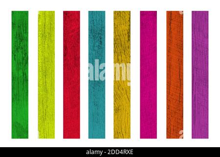 Holzlatten isoliert auf weißem Hintergrund gefärbt. Objekt mit Beschneidungspfad. Stockfoto