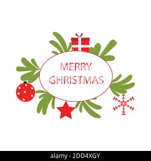 Frohe Weihnachten mit Kranz auf weißem Hintergrund Stock Vektor