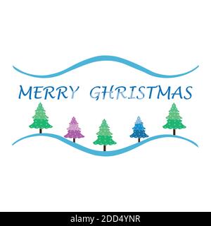 Frohe Weihnachten mit immergrünen Bäumen auf weißem Hintergrund Stock Vektor