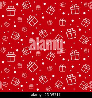 Weihnachtsvektor nahtlose Muster mit Geschenkkartons. Minimalistischer roter Hintergrund für Weihnachtsdekorationen, Geschenkpapier Stock Vektor