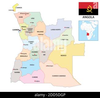 Administrative Vektor-Karte von Republik Angola mit Flagge Stock Vektor