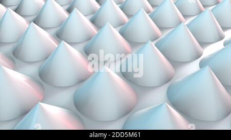 Oberfläche mit zahlreichen sich wiederholenden Kegel, isometrischer Hintergrund, moderner computergenerierter 3d-Rendering-Hintergrund Stockfoto