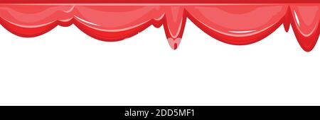 Flüssigkeit tropft. Ketchup. Rotes Karamell. Dick fließende Farbe. Schleim. Die Tropfen rutschen. Das isolierte Objekt auf weißem Hintergrund. Flacher Cartoon-Stil Stockfoto