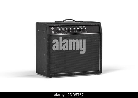 Schwarzer Gitarrenverstärker isoliert auf weißem Hintergrund - 3d Render Stockfoto