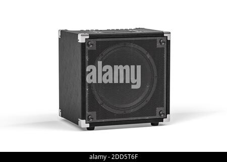 Schwarzer Gitarrenverstärker isoliert auf weißem Hintergrund - 3d Render Stockfoto