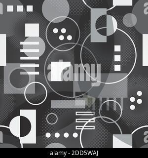 Retro Hintergrund Muster mit Kreisen und Quadraten in Schwarz und Weiß Stock Vektor