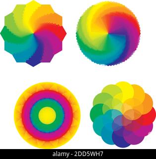 Set von vier Farbe Räder - Kreise, Blume des Lebens in Regenbogenfarben Stock Vektor