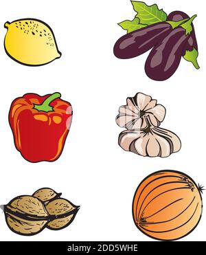 Set von Obst und Gemüse - Design-Elemente - Hand Gezeichnete Illustration Stock Vektor