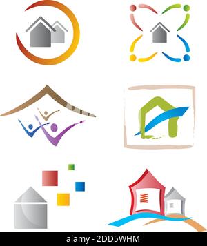 Set von Haus / Home Elemente - Illustration - Hand Gezeichnete Logos für das Immobiliengeschäft Stock Vektor