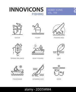 Angeln - modernes Liniendesign Stil Ikonen gesetzt Stock Vektor