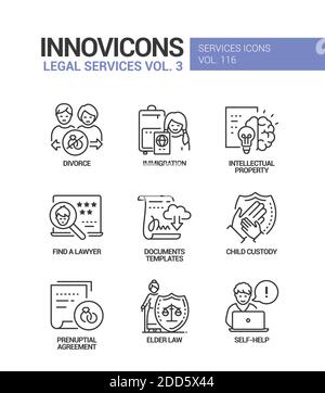 Legal Services Design style Icons einstellen Stock Vektor