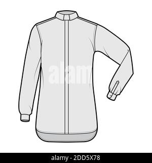 Shirt Klerus technische Mode Illustration mit Ellbogenfalte lange Ärmel, Relax fit, verdeckte Button-Down, Tab Kragen. Flache Schablone vorne, graue Farbe. Damen Herren Unisex TOP CAD Mockup Stock Vektor