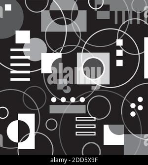 Retro Hintergrund Muster mit Kreisen und Quadraten in Schwarz und Weiß Stock Vektor
