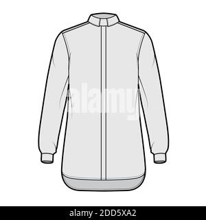 Shirt Klerus technische Mode Illustration mit langen Ärmeln mit Manschette, Relax-Fit, verdeckte Button-Down, Tab Kragen. Flache Schablone vorne, graue Farbe. Damen Herren Unisex TOP CAD Mockup Stock Vektor