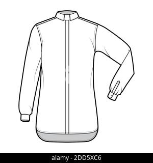 Shirt Klerus technische Mode Illustration mit Ellbogenfalte lange Ärmel, Relax fit, verdeckte Button-Down, Tab Kragen. Flache Schablone vorne, weiße Farbe. Damen Herren Unisex TOP CAD Mockup Stock Vektor