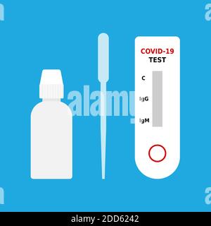 Coronavirus-Nachweis in einem Schritt Testkit. Schneller serologischer COVID-19-Diagnosetest. Massive Tests der Bevölkerung. Schneller Antikörperdetektionstest. Vektor Stock Vektor