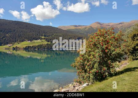 Herbststimmung auf dem Reschensee Stockfoto