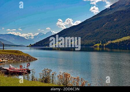 Herbststimmung auf dem Reschensee Stockfoto