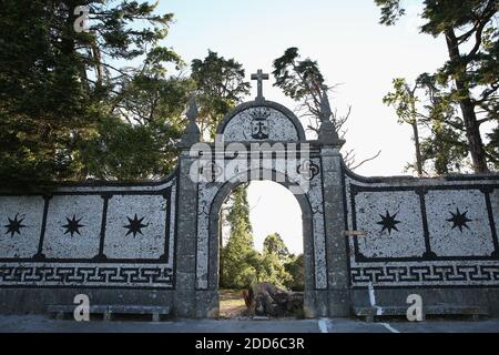 Denkmal in der Schlacht von Busaco (Bussaco) (Bucaco) Schlachtfeld Ort, eine napoleonische Zeit Schlacht im Jahr 1810 in der Nähe von Luso, Portugal. Stockfoto