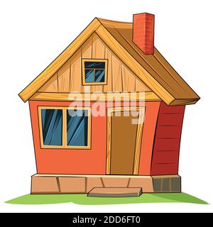 Altes Dorfhaus. Fabelhafte Cartoon-Objekt. Niedlicher Kinderstil. Uralte Wohnung. Winzig, klein. Isoliert auf Weiß. Stockfoto