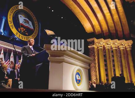 KEIN FILM, KEIN VIDEO, KEIN FERNSEHEN, KEIN DOKUMENTARFILM - CALIFORNIA GOV. Arnold Schwarzenegger hält am Freitag, 5. Januar 2007, seine Antrittsrede zur zweiten Amtszeit im Memorial Auditorium in Sacramento, CA, USA. Foto von Brian Baer/Sacramento Bee/MCT/ABACAUSA.COM Stockfoto