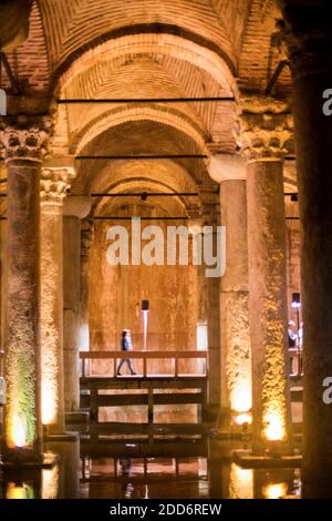 Basilika Zisterne (auch bekannt als Yerebatan Sarayı, versunkener Palast), Istanbul, Türkei, Osteuropa Stockfoto