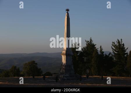 Denkmal in der Schlacht von Busaco (Bussaco) (Bucaco) Schlachtfeld Ort, eine napoleonische Zeit Schlacht im Jahr 1810 in der Nähe von Luso, Portugal. Stockfoto