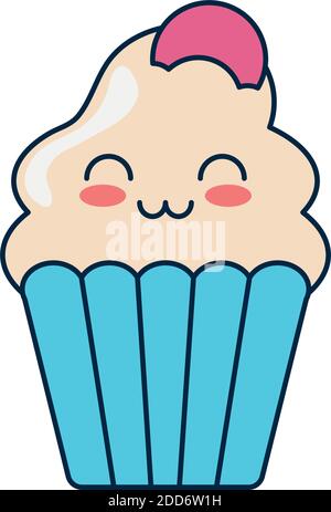 Kawaii Cupcake-Symbol auf weißem Hintergrund, flachen Stil, Vektor-Illustration Stock Vektor