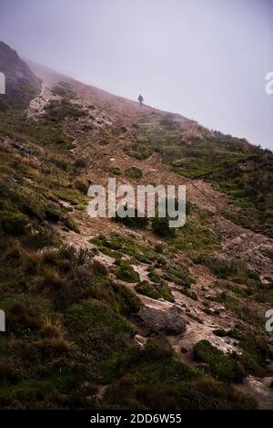 Vulkan Rucu Pichincha. Kletterer am Boden des Sandabschnitts, Quito, Pichincha Provinz, Ecuador, Südamerika Stockfoto