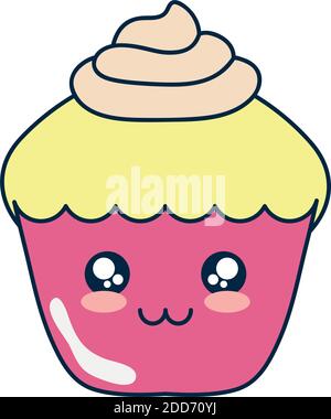 Ikone des kawaii Cupcake auf weißem Hintergrund, flacher Stil, Vektor-Illustration Stock Vektor