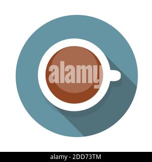 Tasse Kaffee flache Ikone mit langen Schatten, Illustration Stockfoto