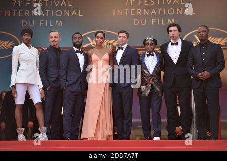 Damaris Lewis, Jasper Paakkonen, John David Washington, Laura Harrier, Topher Grace, Regisseur Spike Lee, Adam Driver und Corey Hawkins besuchen die Blackklansman-Vorführung, die am 14. Mai 2018 im Palais des Festivals in Cannes, Frankreich, im Rahmen der 71. Jährlichen Filmfestspiele von Cannes stattfand. Foto von Lionel Hahn/ABACAPRESS.COM Stockfoto