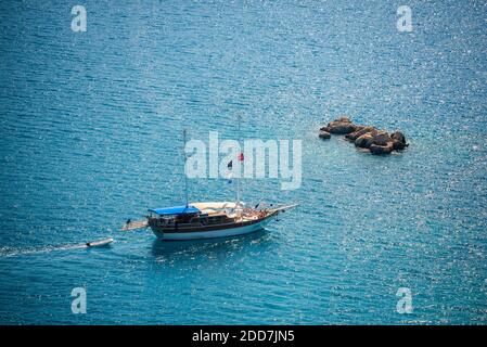 Gulet Segelboot in Kekova Bay, Antalya Provinz, Lykien, Anatolien, Mittelmeer, Türkei, Osteuropa Stockfoto