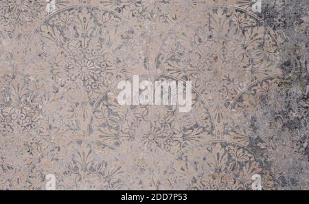 Alte graue Vintage schäbig Patchwork Fliesen Stein Beton Zement Wand Texturhintergrundbanner Stockfoto