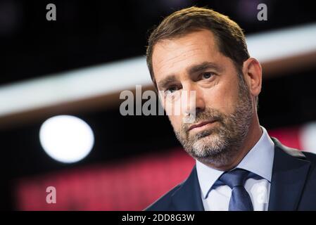 PORTRAIT Französische Politiker - Französischer Minister für die Beziehungen zum Parlament Christophe Castaner am 17. Mai 2018 in Saint-Cloud, im Vorfeld einer politischen Debatte des Fernsehsenders France 2. Foto von ELIOT BLONDT/ABACAPRESS.COM Stockfoto