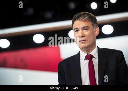 PORTRAIT Französische Politiker Generalsekretär der Sozialistischen Partei Frankreichs (PS) Olivier Faure am 17. Mai 2018 in Saint-Cloud, im Vorfeld einer politischen Debatte des Fernsehsenders France 2. Foto von ELIOT BLONDT/ABACAPRESS.COM Stockfoto