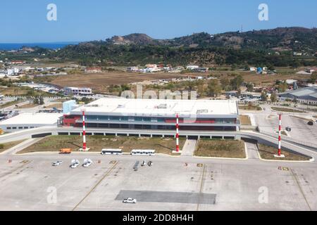 Zakynthos, Griechenland - 21. September 2020: Luftaufnahme des Flughafens von Zakynthos in Griechenland. Stockfoto