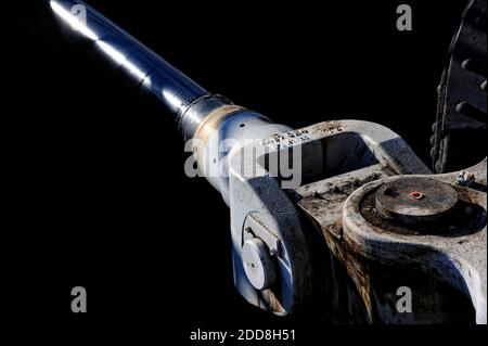 Gabelkopf des Hydraulic RAM für ein Schleusentor an den Chittenden Schleusen in Seattle, WA Stockfoto