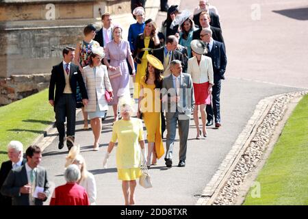 DER US-Schauspieler George Clooney (R) und seine Frau der britische Menschenrechtsanwalt Amal Clooney (C-R) kommen zur königlichen Hochzeitszeremonie von Großbritanniens Prinz Harry und Meghan Markle am 19. Mai 2018 in der St. George's Chapel in Windsor Castle, in Windsor, Großbritannien, an. Foto von Lauren Hurley/ABACAPRESS;COM Stockfoto