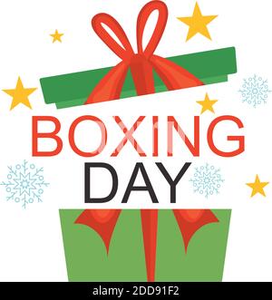 Boxing Day Design mit Geschenkbox auf weißem Hintergrund, buntes Design, Vektor-Illustration Stock Vektor