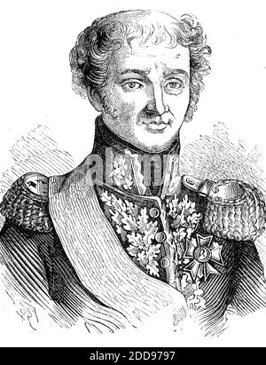 Henri-Gatien, comte Bertrand, 28. März 1773 - 31. Januar 1844, war ein französischer General / Henri-Gatien, comte Bertrand, 28. März 1773 - 31. Januar 1844, ein französischer Général de Division, Grand maréchal du palais und einer der engsten Vertrauten Napoleons, Historisch, historisch, digital verbesserte Reproduktion eines Originals aus dem 19. Jahrhundert / digitale Reproduktion einer Originalvorlage aus dem 19. Jahrhundert, Stockfoto