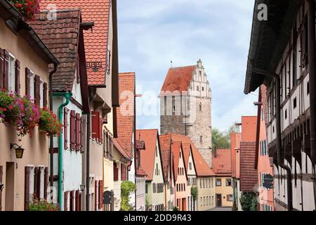 Häuser, romantische Straße, Dinkelsbuhl, Landkreis Ansbach, Bayern, Deutschland Stockfoto