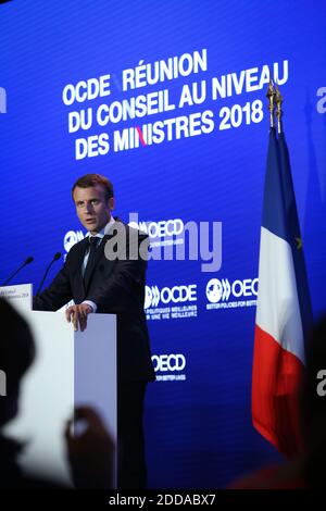 Präsident Emmanuel Macron nimmt am 30. Mai 2018 am ministerrat der Organisation für wirtschaftliche Zusammenarbeit und Entwicklung (OECD) zum Thema "Neugründung des Multilateralismus" in Paris Teil. Foto von Hamilton/Pool/ABACAPRESS.COM Stockfoto